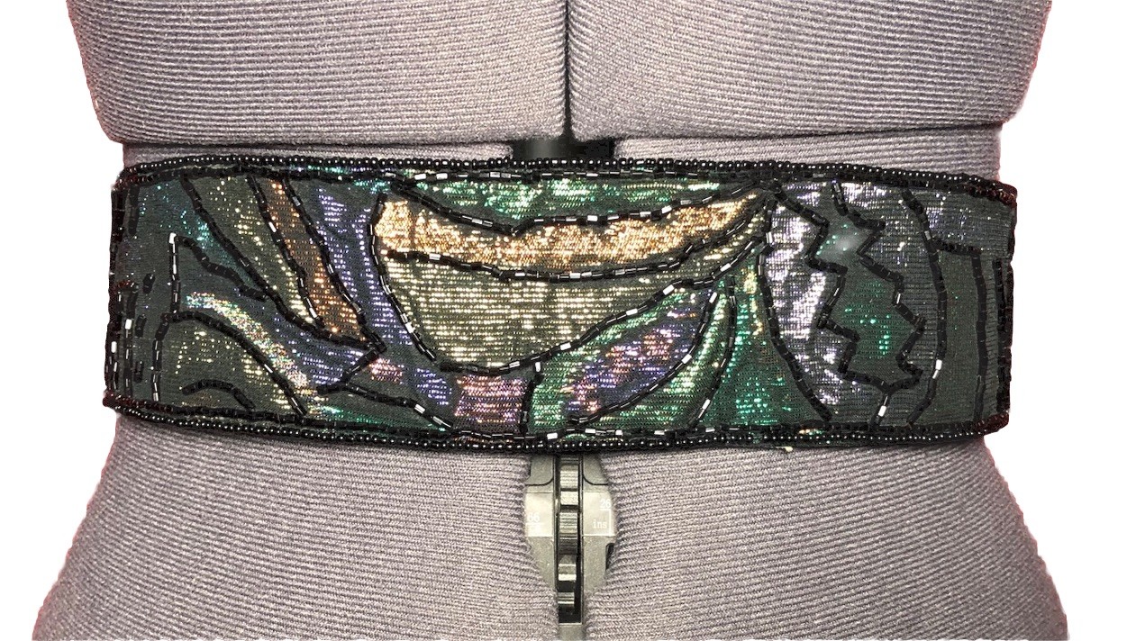 Vintage 80s 90s Iridescent Beaded Belt Jewel Tones Self Fastener 25.5 Inches