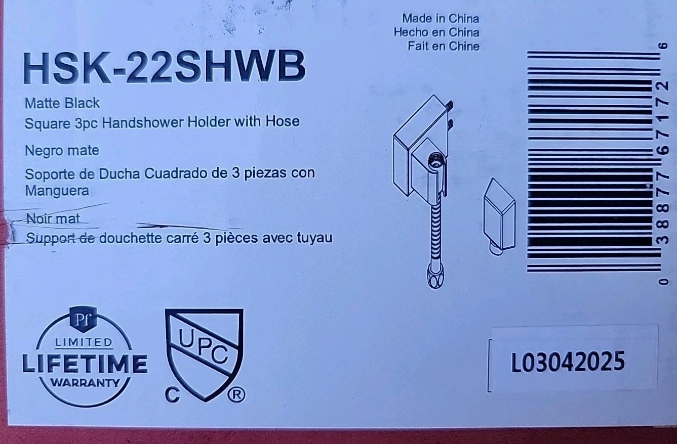 New Pfister HSK-22SHWB - Hand Shower Holder With Hose 3 Piece Square Matte Black
