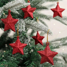 6 PCS Christmas Red Glitter Star Ornaments Tree Hanging Pendant Home Decorations