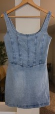 Show Me Your Mumu NWT Size M Blue Denim Corset Mini Dress In Misty Morning