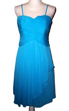 Davids Bridal Spaghetti Strap Turquoise Blue Chiffon Dress Size 10