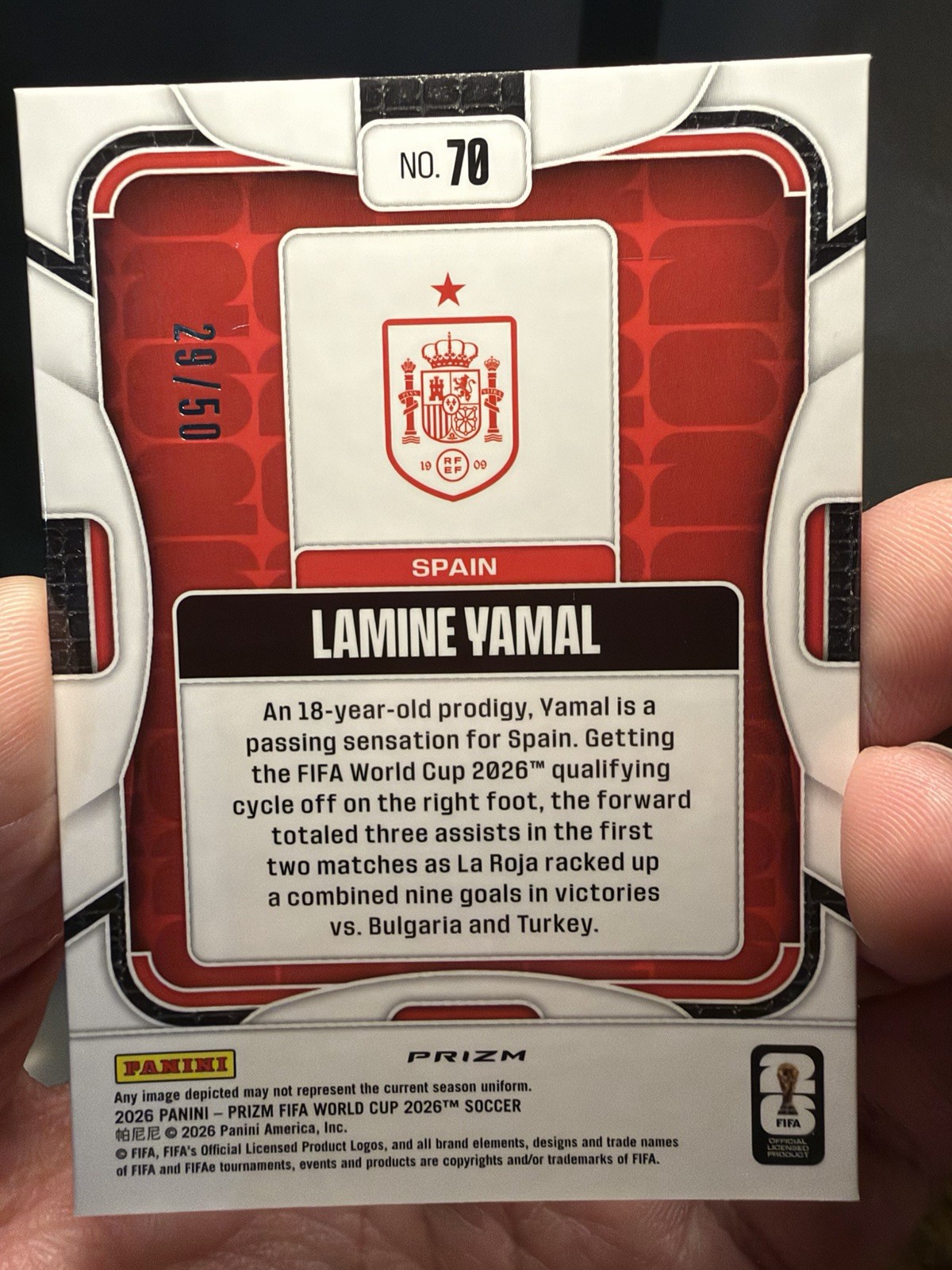 Panini 2026 Prizm FIFA World Cup Lamine Yamal Red Prizm /50 True Red Color Match view 2