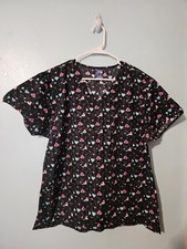 Zoe And Chloe Brand Small Tee Pees On Black Scrub Top- sz XL