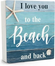 Beach Decorations Wooden Sign - Beach Decor, Ocean Decorations for Home, I Love 