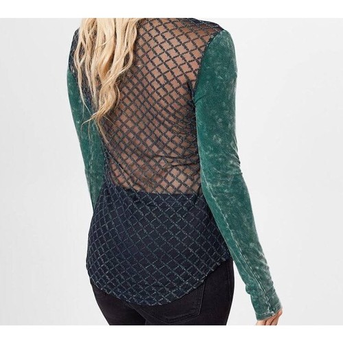 Affliction NWT Women's Lighten Lace-Up Top, Size Medium. Dark Green Lava Wash - Picture 3 of 9