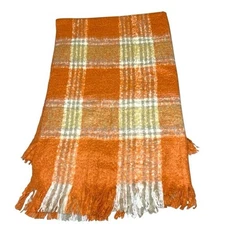 Soho Living Woven Throw Blanket Plaid Orange Super Soft Cozy Cottage 72"X 54"