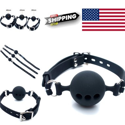 Comfortable Silicone Ball Gag 1.7 Inch Black with Adjustable Strap for Restraint