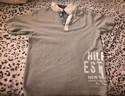 Tommy Hilfiger Boys Gray/White Collared Polo Shirt Logo L/G 16/18