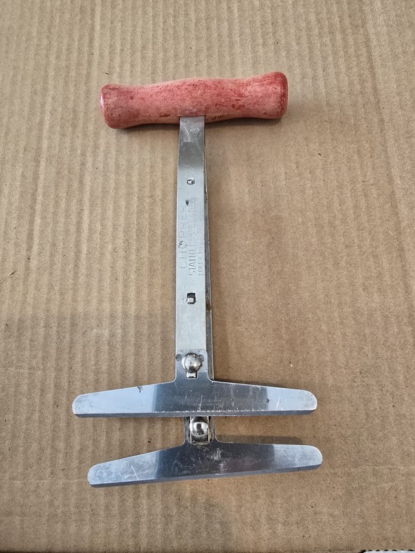 Vintage Foley Food Chopper Stainless Blades Red Wood Handle Made in USA