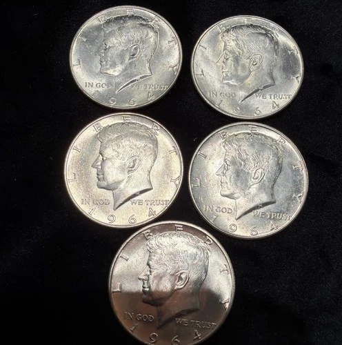 Lot of 5 Uncirculated 1964-P John F Kennedy Silver Half Dollar Coins