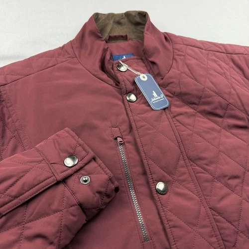 Johnnie-O Quilted Performance Suede Full Zip Snap Jacket Maroon Medium $228 - product listing photo