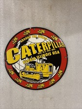 VINTAGE CATERPILLAR PORCELAIN SIGN OLD 10" DIESEL ENGINE FARM TRACTOR SERVICE