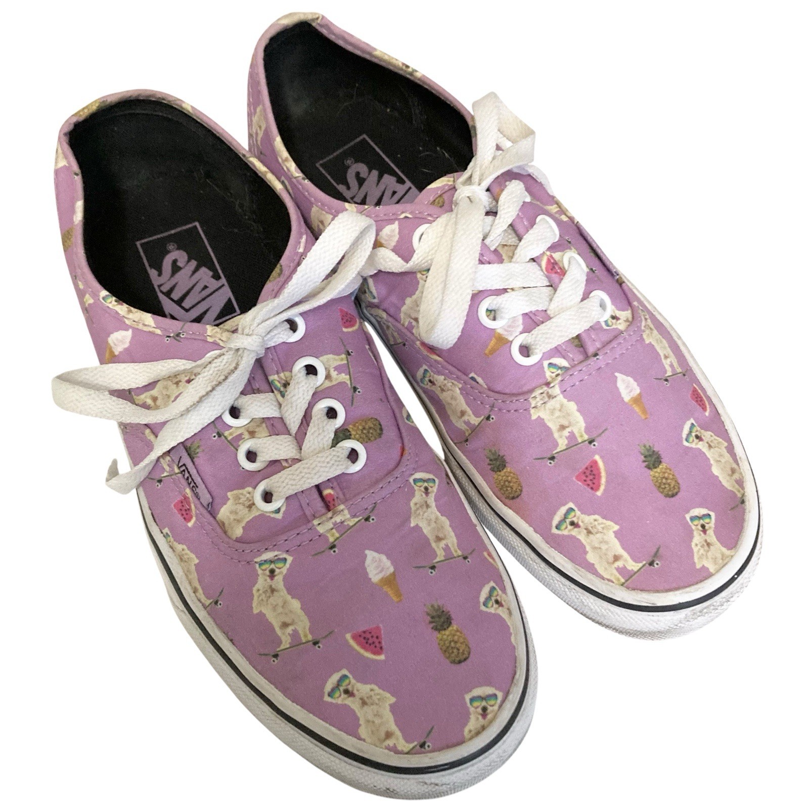 Vans Pool Vibes Dog Print Sneakers Women Size 7.5 African Violet Pineapple Ice Cream Style 721356-image