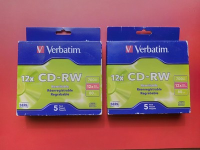 Lot Of 2 Verbatim CD-RW 700MB 2X-12X Rewritable Media Disc 5 Pack Slim Case NIB