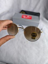 Ray-Ban RB3447 Round Gold Frame Gradient Brown Lens Sunglasses