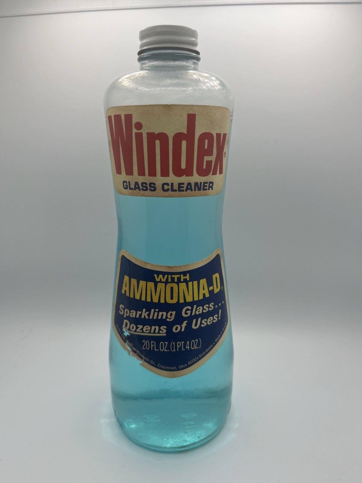 1973 Vintage Windex Glass Bottle with Original Paper Label