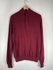 TM Lewin Quarter Jumper Merino Wool Men's Medium M Medium Wine Burgundy