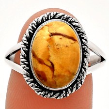 Natural Honey Dendritic Opal 925 Sterling Silver Ring s.9 Jewelry R-1014