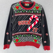 Spencer's Light-Up Ugly Christmas Holiday Sweater SUCK IT 3-D Candy Cane  Sz L