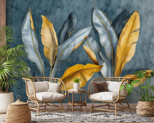 Botanical WALLPAPER Living room mural 312x219cm painted plants feature wall - Picture 5 of 10