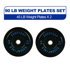Olympic Bumper 45 Plate Weight Lifting Set 90 Lb Set Steel Hub Black Home Gym