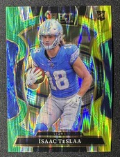 2025 Select # 70 Isaac Teslaa Rookie Green Yellow Prizm Shock Detroit Lions