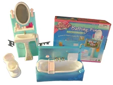 FANCY LIFE DOLLHOUSE FURNITURE SIZE Bathing Fun Bath Tub W/ Back Panel PLAYSET