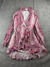 Rocco Sand Lexi Pink Snake Print Chiffon Sexy Resort Mini Wrap Dress Women?s L