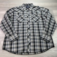 Wrangler Shirt Mens XL Gray Plaid Long Sleeve Western Snap Button Up Casual