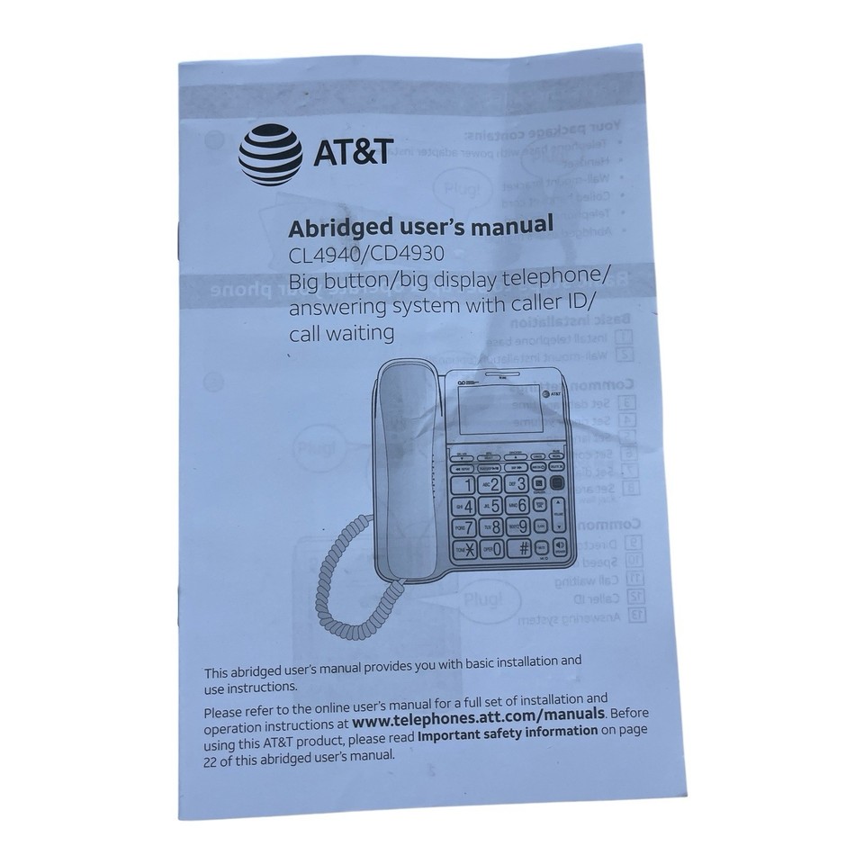 AT&T CL4940 Corded Phone Answering Machine Backlit Display Extra Large ...