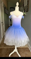 Girls s Blue Ombre Tulle Ballet Tutu Dress w/ Rhinestones, Layered Skirt CXL