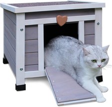 Weatherproof Cat House for Outdoor Cats Wooden Pet Shelter Outside