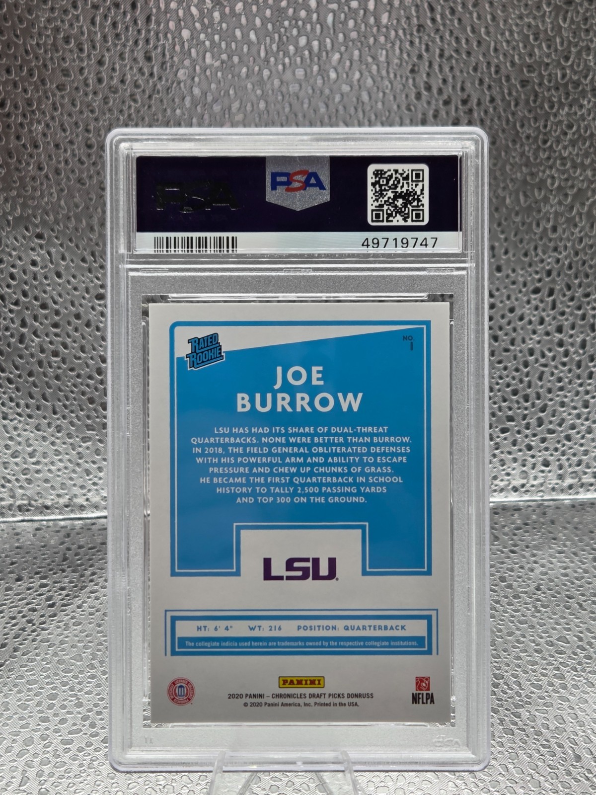 2020 Donruss Bengals Star ~ JOE BURROW Rookie RC Football Card PSA 10 GEM MINT view 2