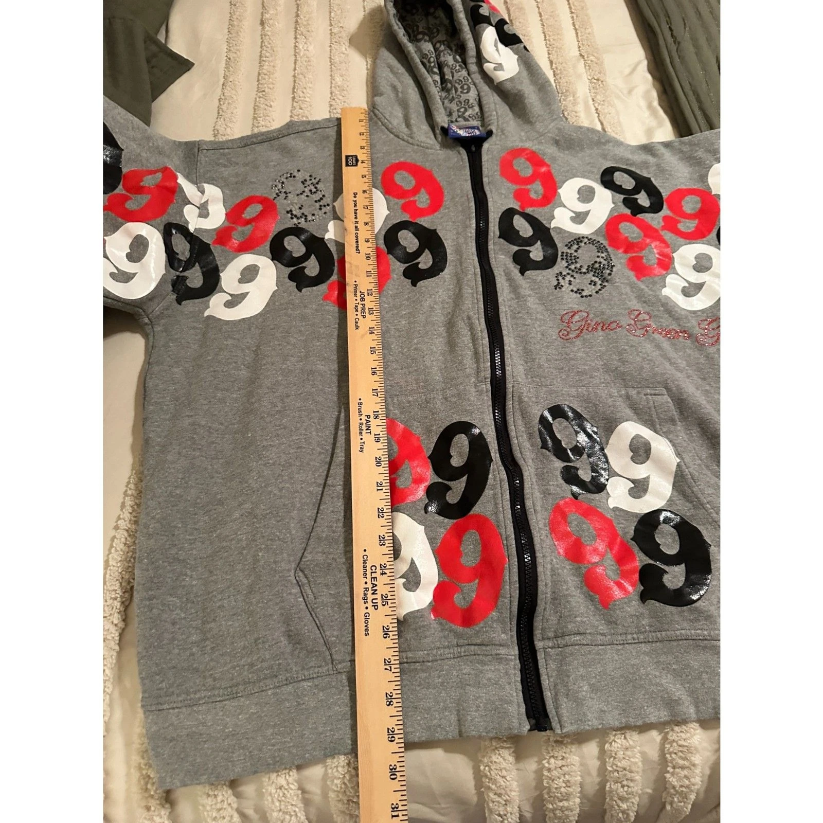 Gino Green Global Zip Up Hoodie Gray 4XL GGG 99 All Over Print Rhinestone Y2K - product detail image 5