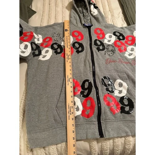 Gino Green Global Zip Up Hoodie Gray 4XL GGG 99 All Over Print Rhinestone Y2K image 5