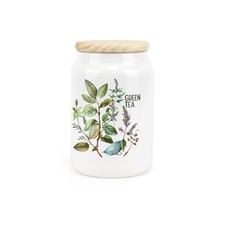 Ceramic Tapered Watercolour Herbs Canister - Green Tea Storage Container