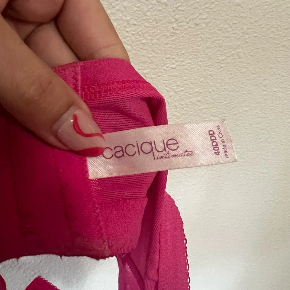 Cacique Lane Bryant Hot Pink Bra 40DDD Lace Unlined Underwire delicate Feminine - Image 4 of 4