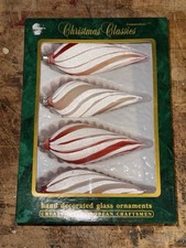 VTG Christmas Classics Glass Teardrop Striped Ornaments Candy Cane 4pc Commodore