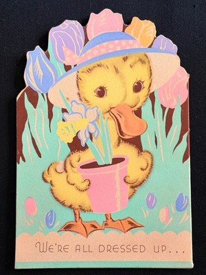 Happy Easter Folded Greetings Card Ducks Ducklings Tulips We re All Dressed Up