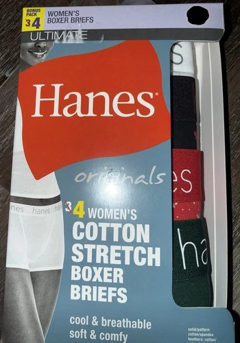 Hanes Ultimate 4-Pair Womens Boxer Brief Underwear Panties Cotton Originals, M