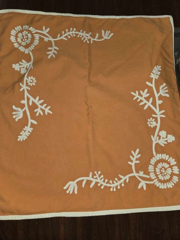 Pottery Barn Embroidered Euro Sham Orange White Floral Design