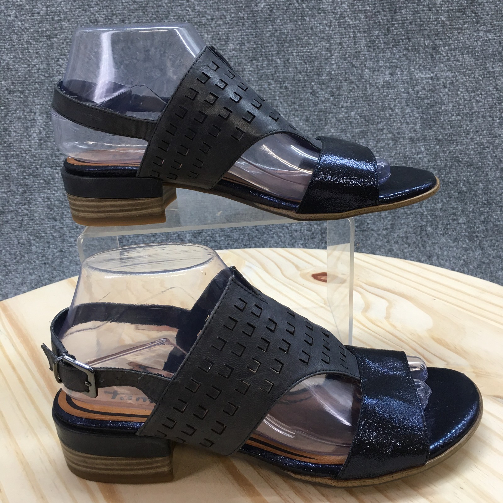 APL Tamaris sandalo donna 39 blu Wortmann punta aperta cinturino alla caviglia tacco a blocco pelle