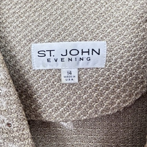 St John Evening Jacket Blazer 14 Beige Knit Beaded Full Zip Old Money Luxury - Picture 8 of 9