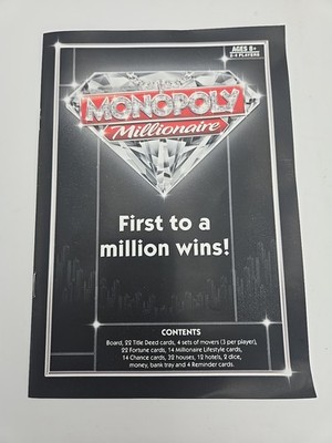 Monopoly Millionaire Board Game Hasbro 2012 RULES MANUAL ONLY Replacement