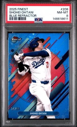 2025 TOPPS FINEST 208 SHOHEI OHTANI BLUE REFRACTOR /150 PSA 8