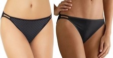 New 2 Pairs Vanity Fair Illumination String Bikini Panties Black  Dots 6 M NWT