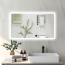Bathroom Mirror with LED Light Demister Pad Anti-fog Touch Switch Wall Mounted