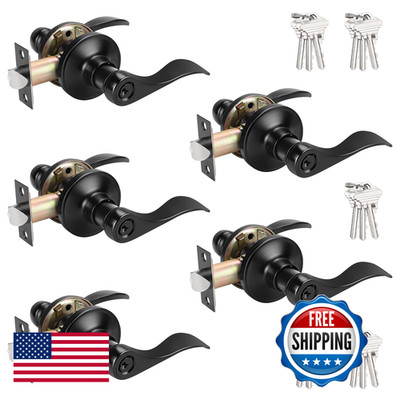 Probrico Keyed Alike Black Door Handle Wave Style Entry Door Handles Door