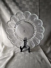Vtg MCM Hobnail Clear Glass Deviled Egg Plate Solid Thick Glass Scallop Edge