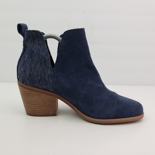 Toms Wear Good Everly Womens Size 8.5 Navy Suede 3" Heel Cutout Bootie Shoes - Picture 4 of 11